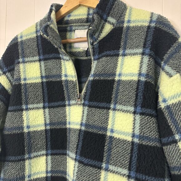 American Eagle Womens XS Green Plaid Cropped 1/4 Zip Fleece Sherpa Pullover Soft - Picture 4 of 9